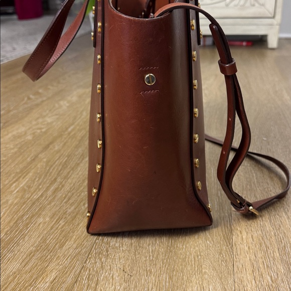 Sandro Paris Abby Cabas Studded Leather Brown Tote Crossbody Bag - Picture 8 of 16